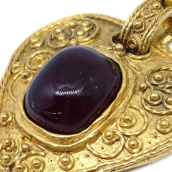 Chanel Gripoix Brooch Pin Gold Red 94A 113386 - Picture 2 of 4